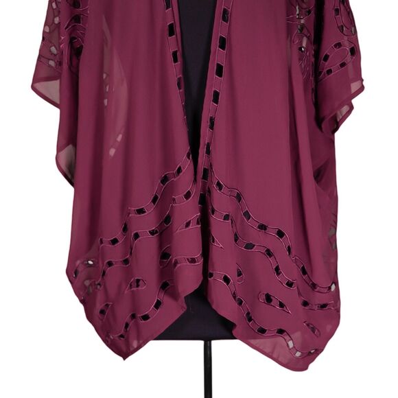 Beautiful Stories Anthropologie Women's Kimono Burgundy Open Front Cardigan OS - Picture 7 of 10